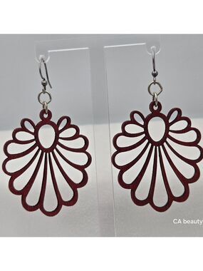 ✨2/$10✨ Handmade Mahogany Lotus Flower Boho Laser-Cut Balsa Wood Drops Earrings